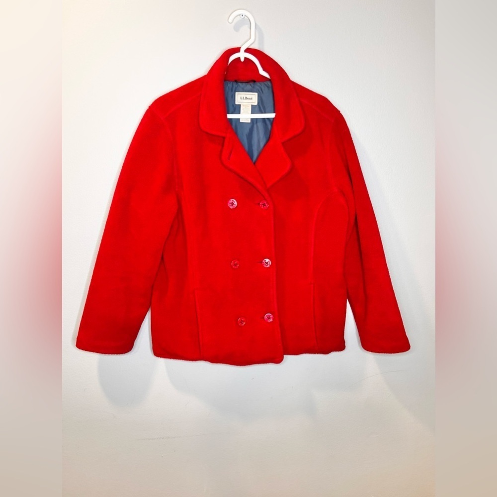 L.L. Bean Women’s Red Fleece Pea Coat Pullover Size Medium - Picture 1 of 5